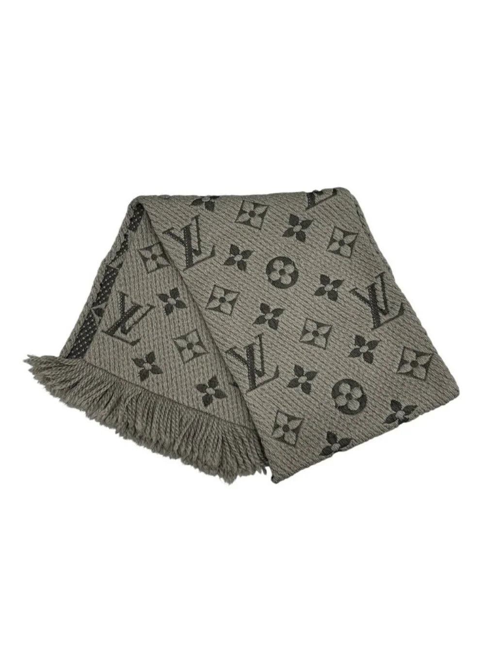 Louis Vuitton Monogram Echarpe Logo Mania Dark Gray Wool Silk Scarf
